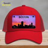 Boston Silhouette Novelty License Plate Hat Mesh / Red