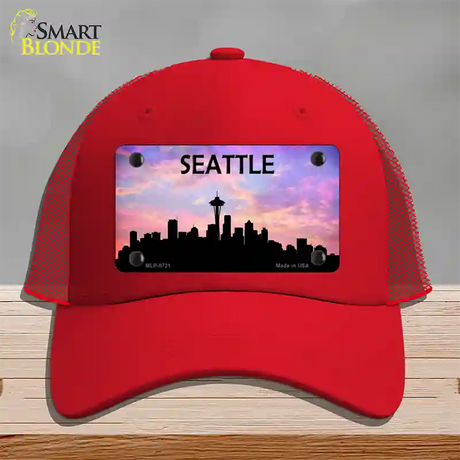 Seattle Silhouette Novelty License Plate Hat Mesh / Red