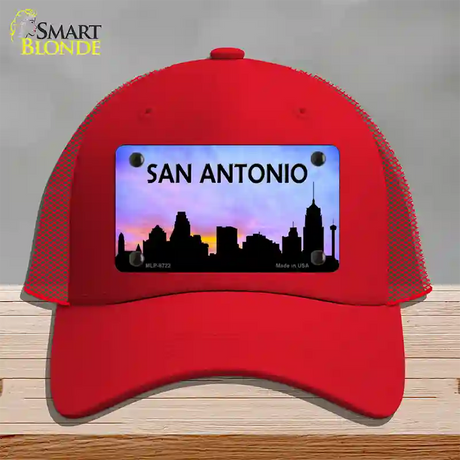 San Antonio Silhouette Novelty License Plate Hat Mesh / Red