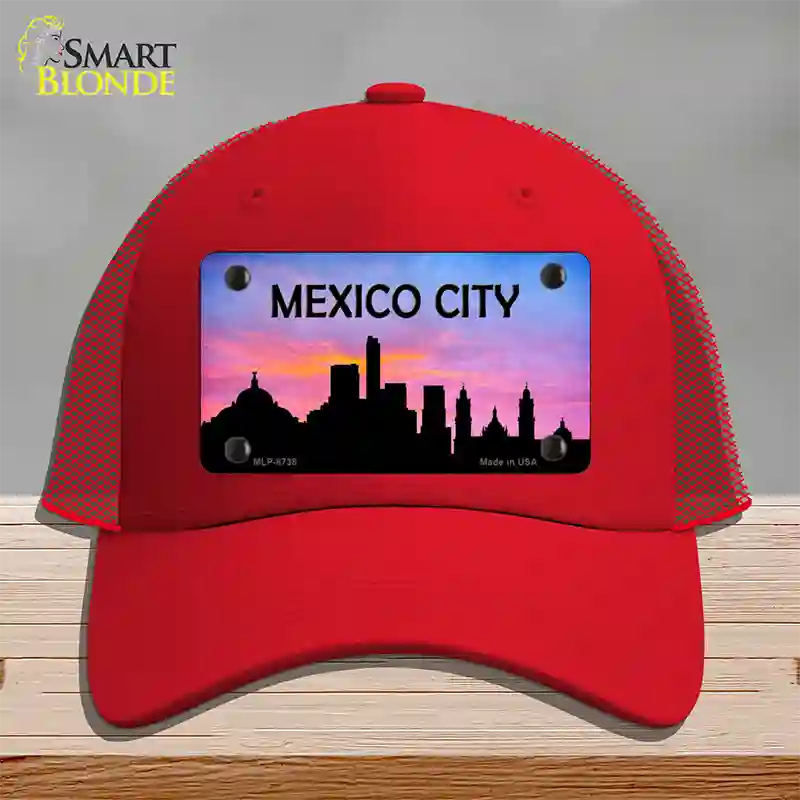 Mexico City Silhouette Novelty License Plate Hat Mesh / Red