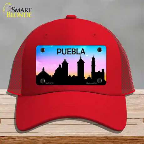 Puebla Silhouette Novelty License Plate Hat Mesh / Red