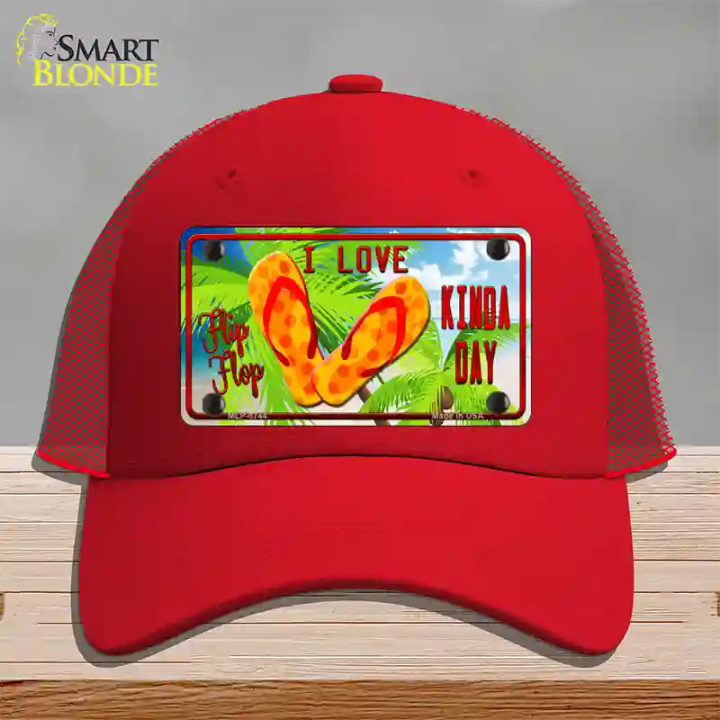 I Love Flip Flop Novelty License Plate Hat Mesh / Red