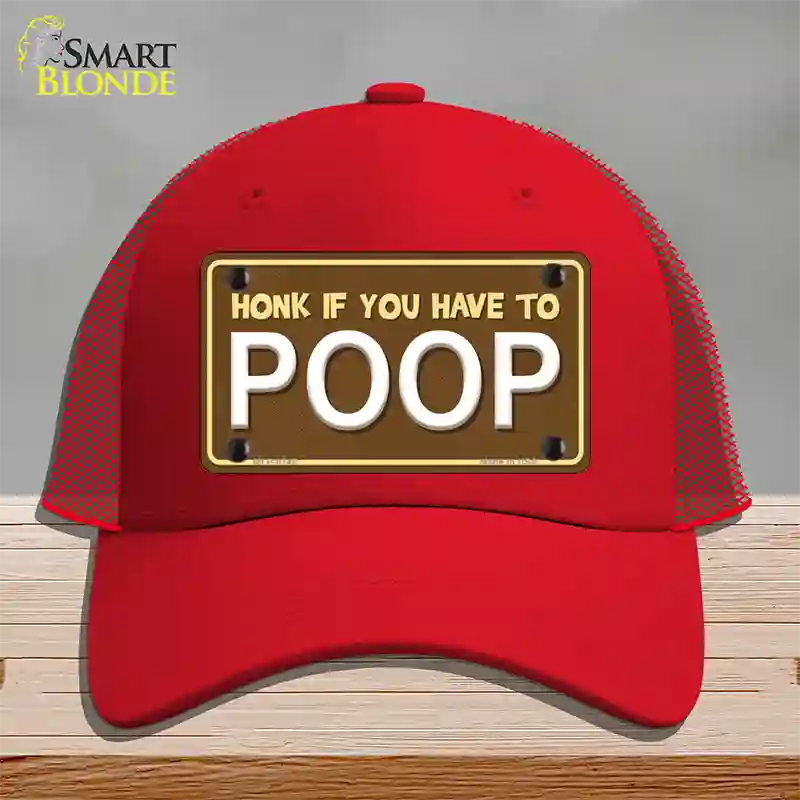 Honk If You Have To Poop Novelty License Plate Hat Mesh / Red