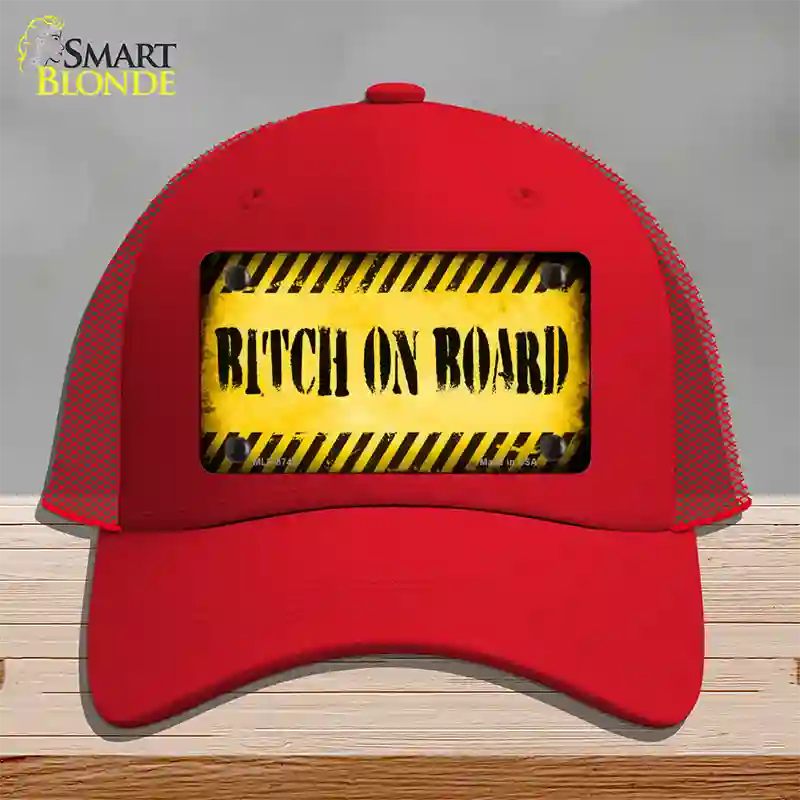 Bitch On Board Novelty License Plate Hat Mesh / Red