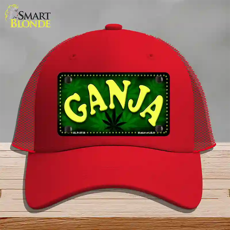 Ganja Novelty License Plate Hat Mesh / Red