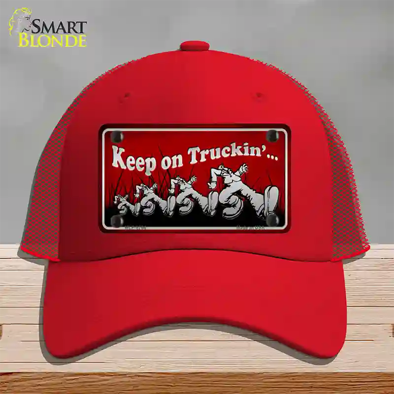 Keep On Trucking Novelty License Plate Hat Mesh / Red