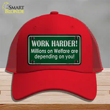 Work Harder Novelty License Plate Hat Mesh / Red