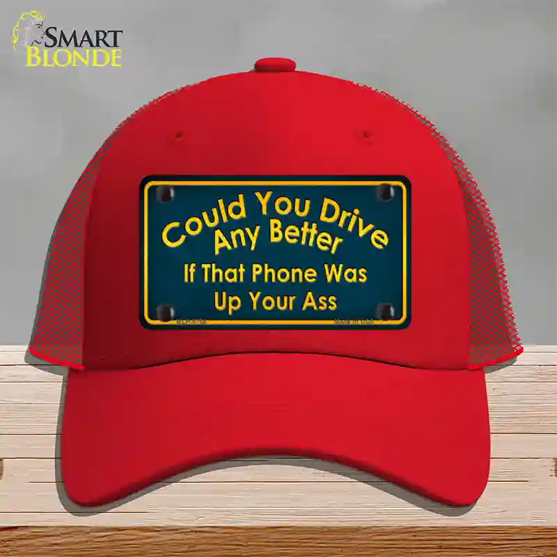 Could You Drive Novelty License Plate Hat Mesh / Red