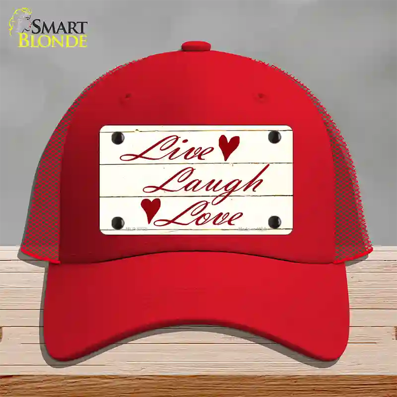 Live, Laugh, Love Novelty License Plate Hat Mesh / Red