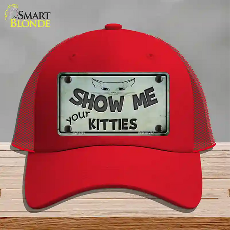 Show Me Your Kitties Novelty License Plate Hat Mesh / Red