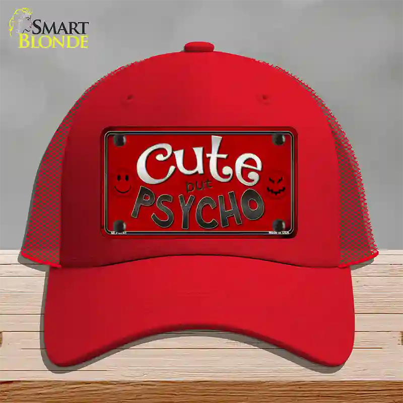 Cute But Psycho Novelty License Plate Hat Mesh / Red