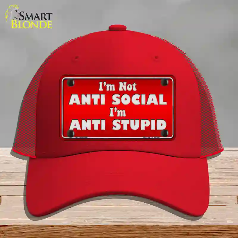 Anti Social Novelty License Plate Hat Mesh / Red