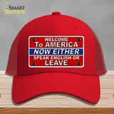 Speak English Or Leave Novelty License Plate Hat Mesh / Red