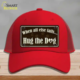 Hug The Dog Novelty License Plate Hat Mesh / Red