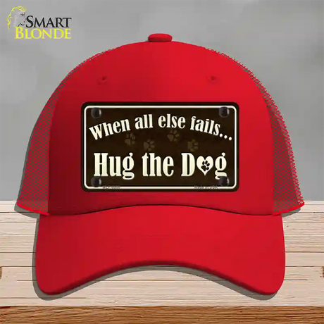 Hug The Dog Novelty License Plate Hat Mesh / Red