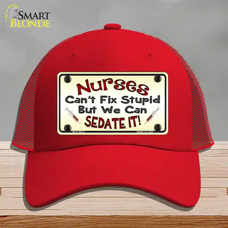 Nurses Sedate It Novelty License Plate Hat Mesh / Red