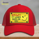 Smile Looks Good Novelty License Plate Hat Mesh / Red