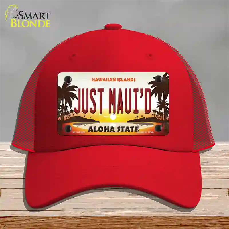 Just Mauid Sunset Novelty License Plate Hat Mesh / Red