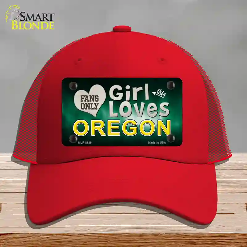 This Girl Loves Oregon Novelty License Plate Hat Mesh / Red