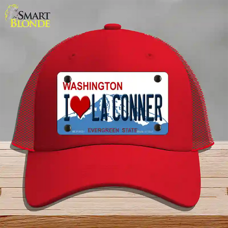 I Love La Conner Washington Novelty License Plate Hat Mesh / Red