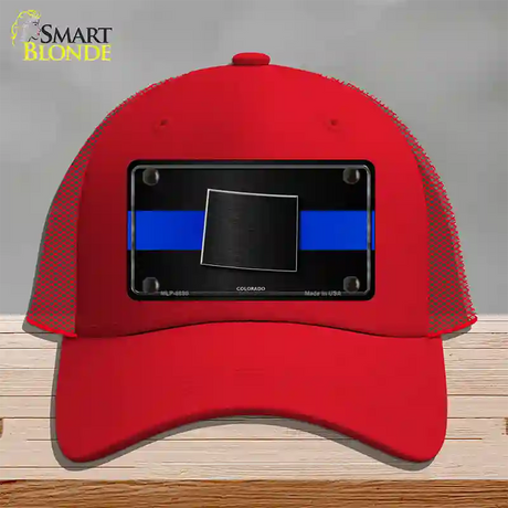 Colorado Thin Blue Line Novelty License Plate Hat Mesh / Red