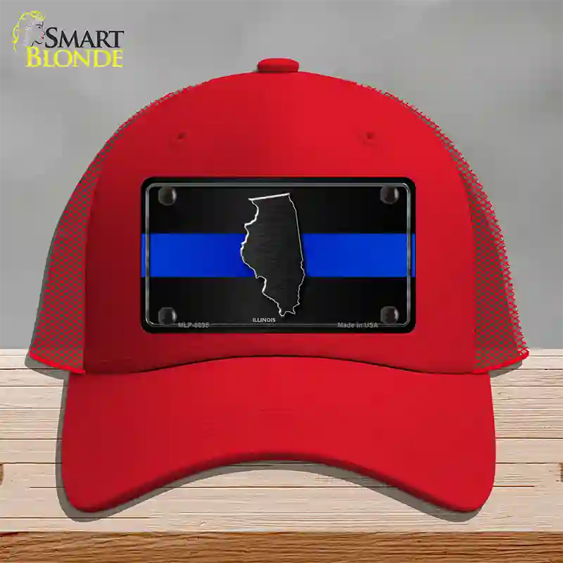 Illinois Thin Blue Line Novelty License Plate Hat Mesh / Red