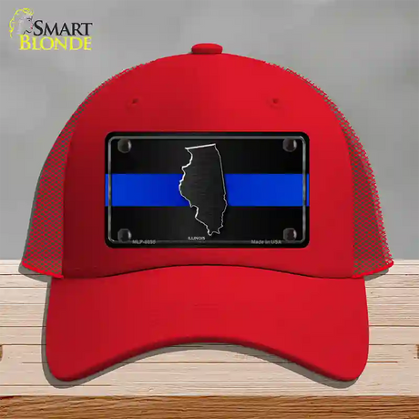 Illinois Thin Blue Line Novelty License Plate Hat Mesh / Red