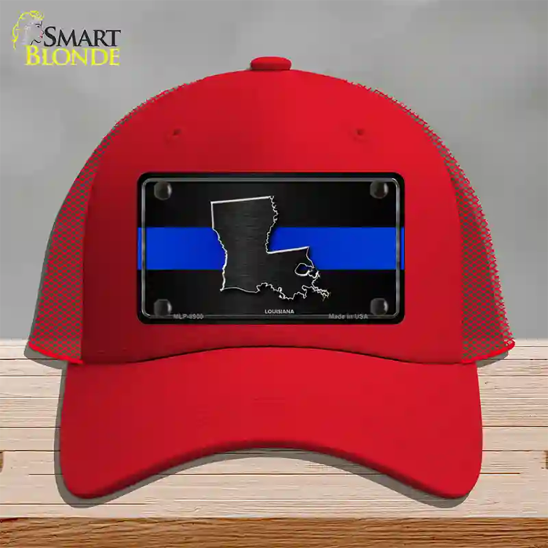 Louisiana Thin Blue Line Novelty License Plate Hat Mesh / Red