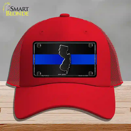 New Jersey Thin Blue Line Novelty License Plate Hat Mesh / Red