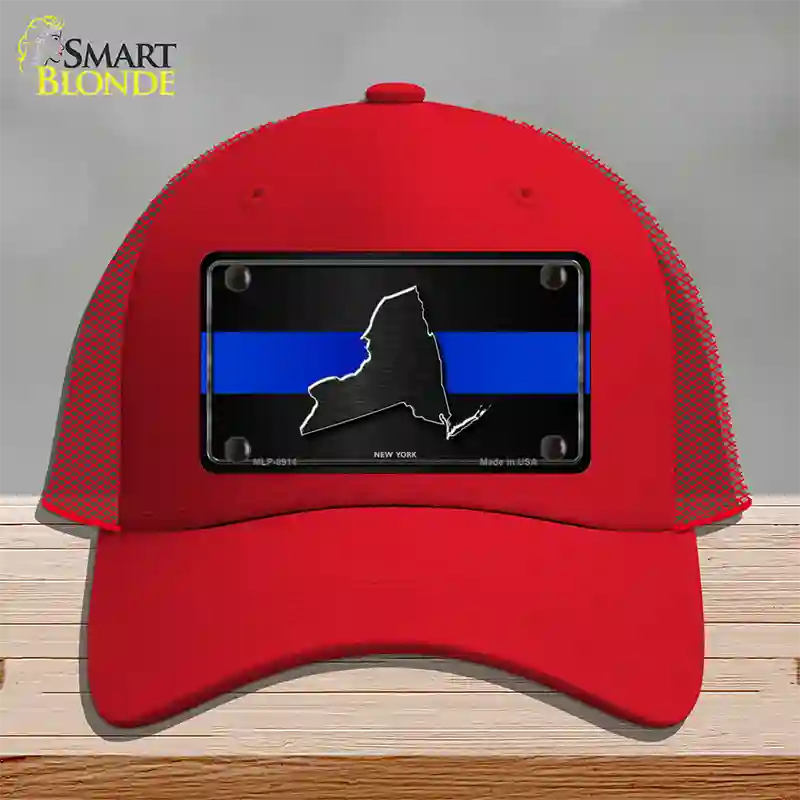 New York Thin Blue Line Novelty License Plate Hat Mesh / Red