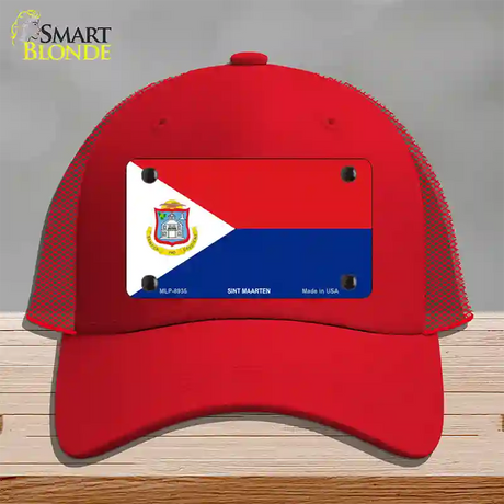 Sint Maarten Novelty License Plate Hat Mesh / Red