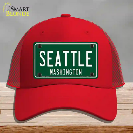 Seattle Washington Green Novelty License Plate Hat Mesh / Red