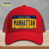 Manhattan New York Novelty License Plate Hat Mesh / Red