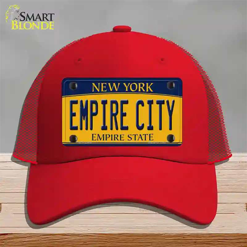 Empire City New York Novelty License Plate Hat Mesh / Red