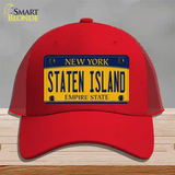 Staten Island New York Novelty License Plate Hat Mesh / Red