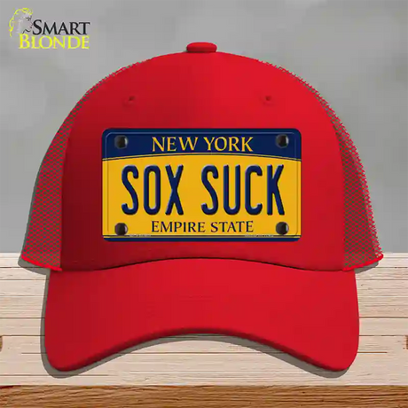 Sox Suck New York Novelty License Plate Hat Mesh / Red