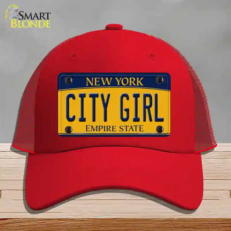 City Girl New York Novelty License Plate Hat Mesh / Red