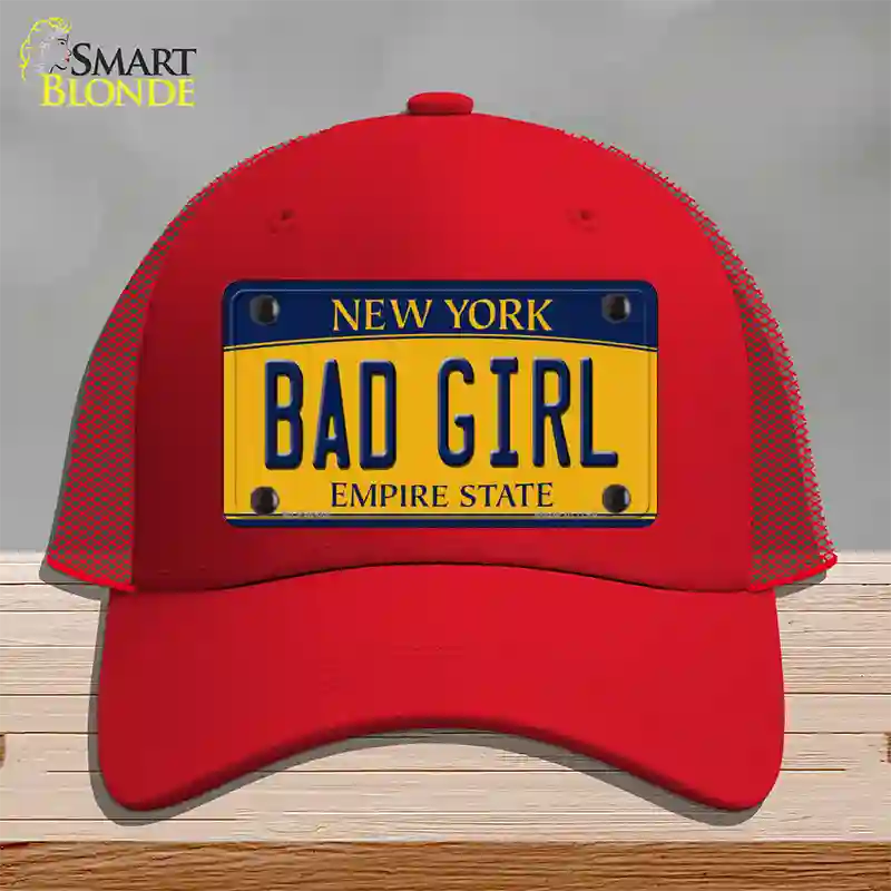 Bad Girl New York Novelty License Plate Hat Mesh / Red