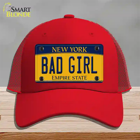 Bad Girl New York Novelty License Plate Hat Mesh / Red