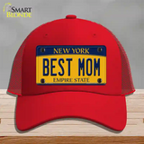 Best Mom New York Novelty License Plate Hat Mesh / Red