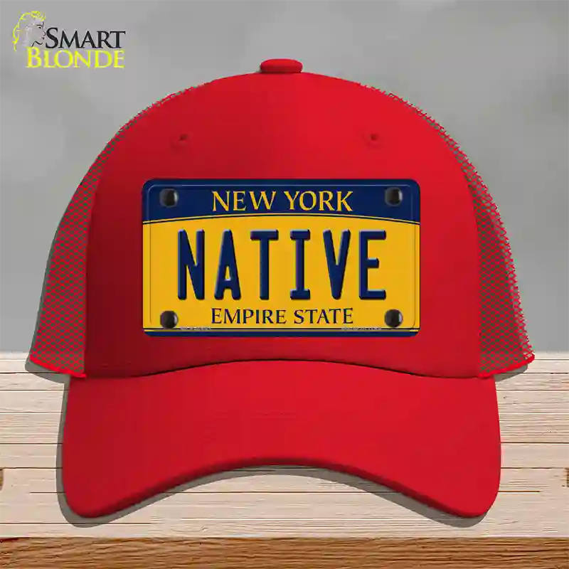 Native New York Novelty License Plate Hat Mesh / Red