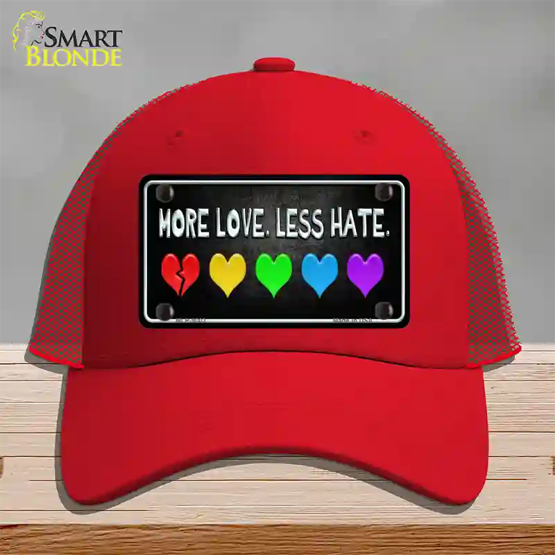 More Love Less Hate Rainbow Novelty License Plate Hat Mesh / Red