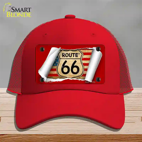 Route 66 Scroll Novelty License Plate Hat Mesh / Red