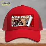 Route 66 Mother Road Scroll Novelty License Plate Hat Mesh / Red