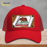 California Flag Scroll Novelty License Plate Hat Mesh / Red