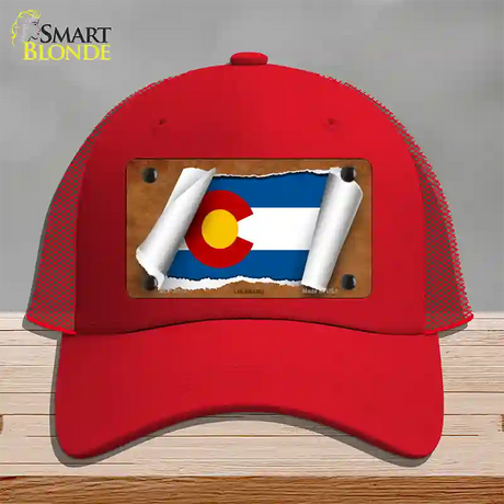 Colorado Flag Scroll Novelty License Plate Hat Mesh / Red