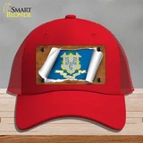 Connecticut Flag Scroll Novelty License Plate Hat Mesh / Red