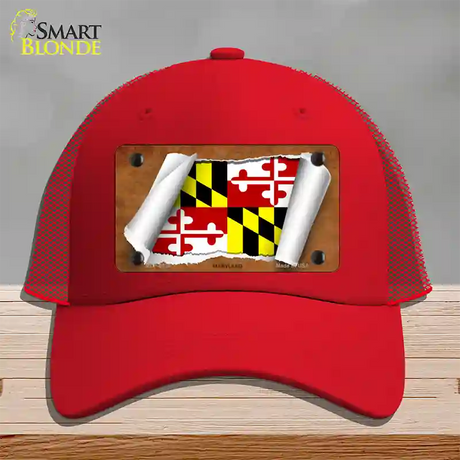 Maryland Flag Scroll Novelty License Plate Hat Mesh / Red