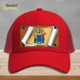 New Jersey Flag Scroll Novelty License Plate Hat Mesh / Red