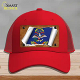 North Dakota Flag Scroll Novelty License Plate Hat Mesh / Red